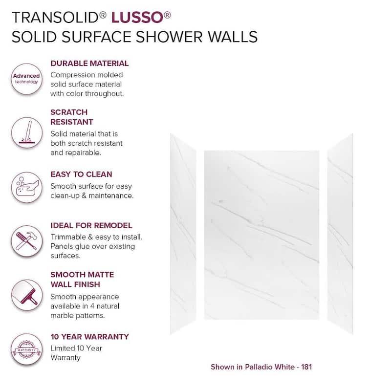 Transolid LWK483672 Lusso 72" H x 48" W x 36" D Three Wall Alcove