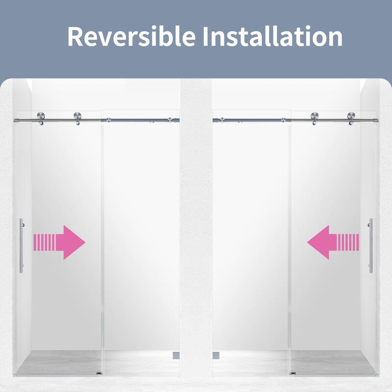 46-48" Frameless Sliding Shower Door with Soft-Close, 8mm Tempered Glass, Adjustable Single Bypass Design - 48x76"