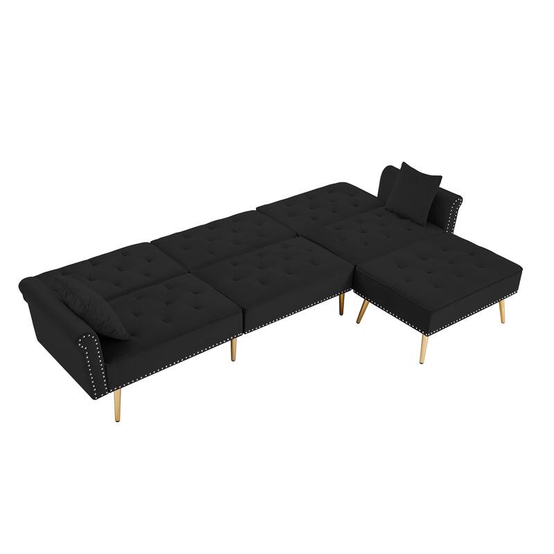 Modern Velvet Upholstered Reversible Sectional Sofa Bed, Lshaped Couch
