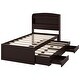 preview thumbnail 11 of 13, Twin XL Platform Bed with Storage LED Headboard, Charging Station, Trundle & 2 Drawers, Sturdy Pine Wood Frame, Dark Brown