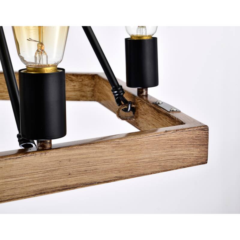 Aafje Matte Black Pentagon 5 Light Wood Grain Paint Chandelier 24 Inch.