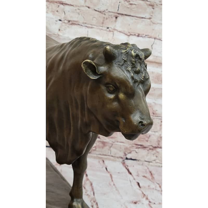 Sturdy Bronze Imitative Bull Statue On Marble Base – Powerful Animal Sculpture With Realistic Detail