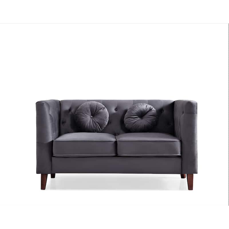 US PRIDE FURNITURE Velvet Classic Chesterfield Loveseat with Wood legs