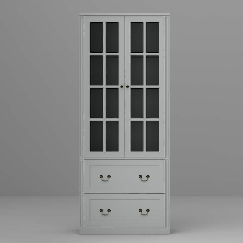 78.7" Combo Buffet Bookcase Storage Cabinet Glass Bookshelf Display
