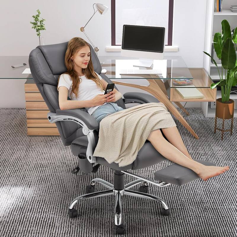 EROMMY Ergonomic Heated Massage Office Chair with Lumbar Support, Reclining Backrest, 2/4/6-Point Massage