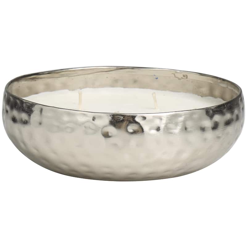 Metal Scented Hammered 20 oz 3 Wick Decorative Candle with White Wax - Gold, Silver, Copper - Roche River Decor