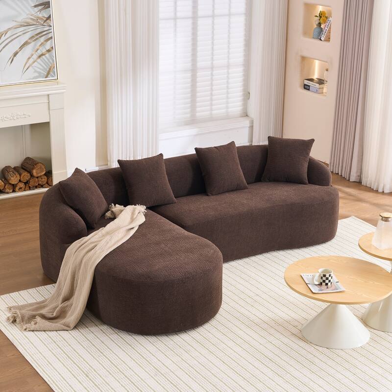 Full Compression Sponge L-Shape Sectional Sofa with Curved Chaise - Brown