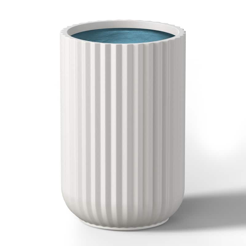 Concrete Flower Planter Tall Round Plant Pot - 14 x 22.5 in - Crisp White(Enhanced Interior)