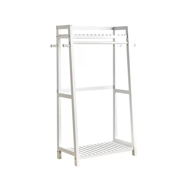 Wooden Garment Rack with 4 Hooks Freestanding Clothes Rack with 2Layer