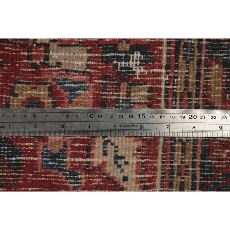 Hand Knotted Oriental 100% Wool Carpet Traditional Floral Red Heriz Runner Rug - 11' 1'' X 3' 10''