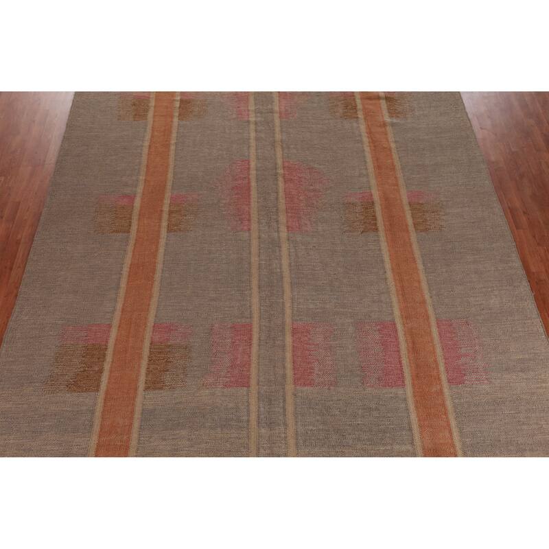 Hand Woven Oriental 100% Jute Carpet Southwestern Modern Brown Kilim Area Rug - 13' 8'' X 10' 3''