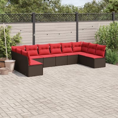 vidaXL 10/11 Piece Patio Sofa Set with Cushions Brown/Gray Poly Rattan - 21.7 x 24.4 x 27.2