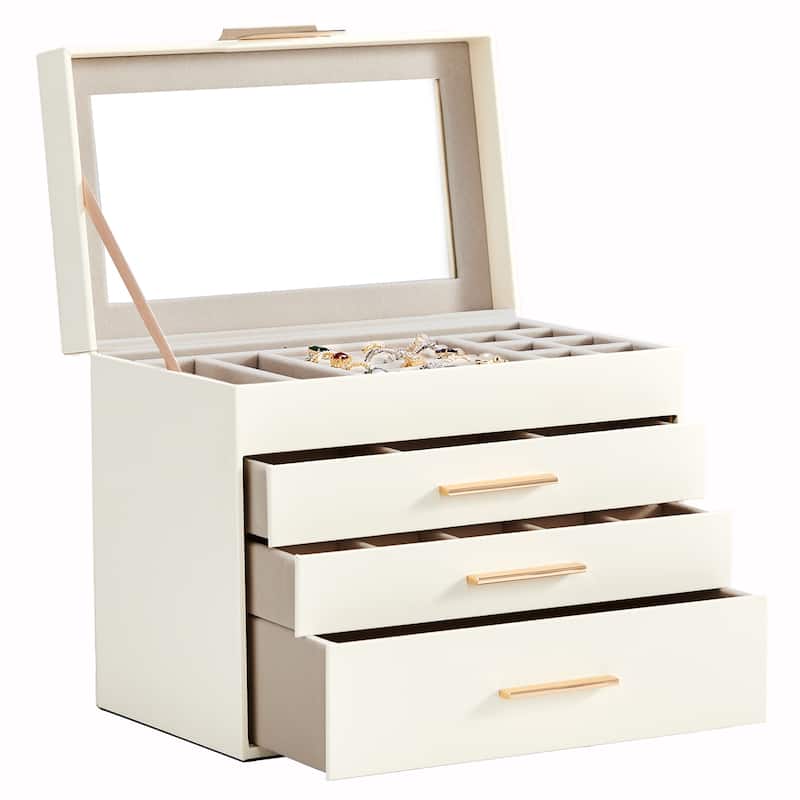 White-Pink Wood Jewelry Box with Velvet Lining and Clear Acrylic Top - 9.9” W x 6” D x 8.5” H