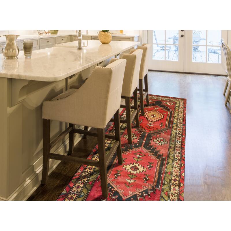 Fine Vintage Distressed Roshanak Red/Charcoal Runner - 3'2" x 7'7"