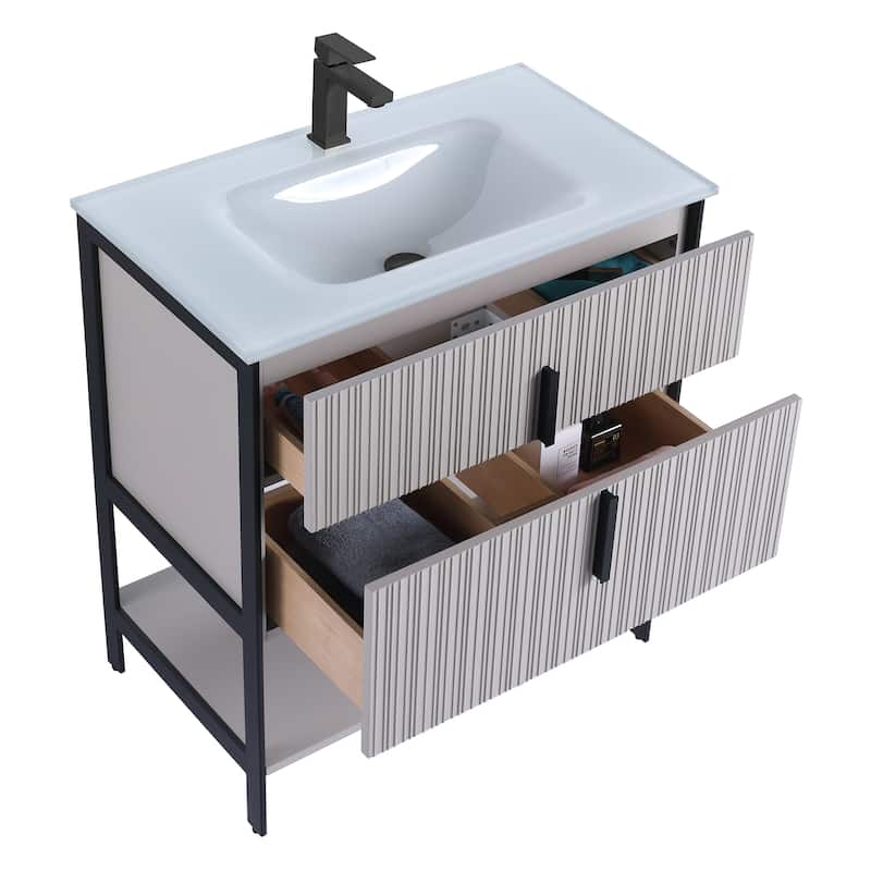 Fine Fixtures Serenity Modern Bathroom Vanity with White Glass Top