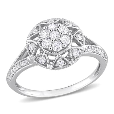 Miadora 1/2ct TDW Diamond Cluster Open Shank Ring in 14k White Gold