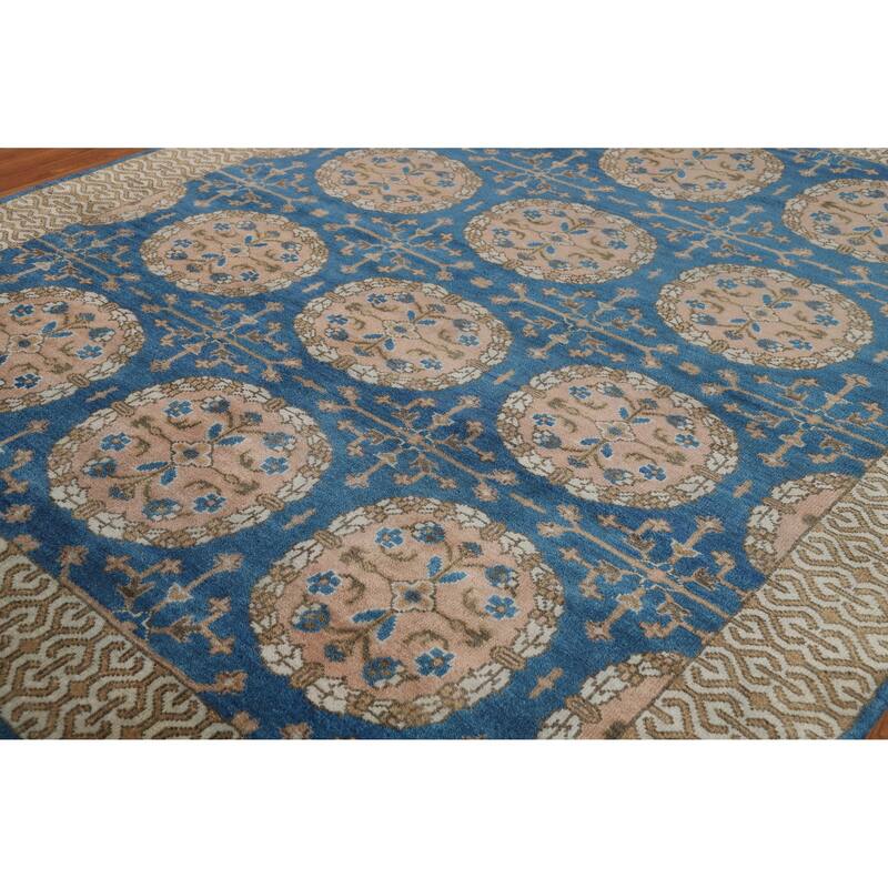 Floral Blue Oushak Indian Area Rug Oriental Handmade Wool Carpet - 8'0" x 9'6"