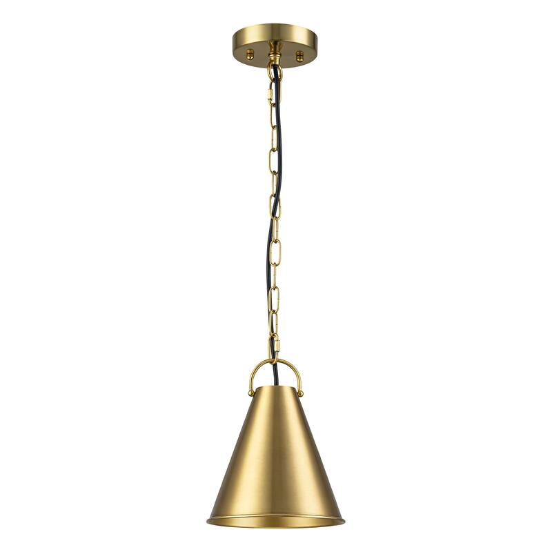 7.3" 1-Light Retro Brass Finish Pendant Light with Cone Shade for use in Bedroom, Kicthen Island