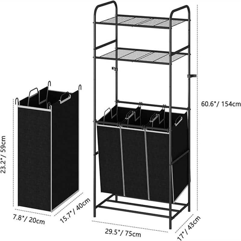 Laundry Hamper Sorter Removable Bags for Clothes Storage - 18.11"D x 28.34"W x 70.85"H