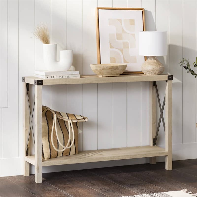 Wood Finish Entryway Console Table with Lower Shelf and Metal Accents for Shoes or Decor - 30'' H X 46'' L X 11.75'' W