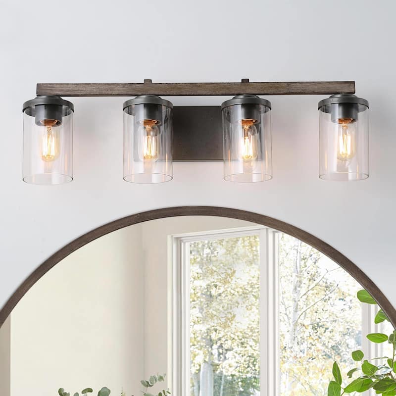 Havenside Home Modern Farmhouse 4-Light Clear Glass Vanity Light Wall Sconces