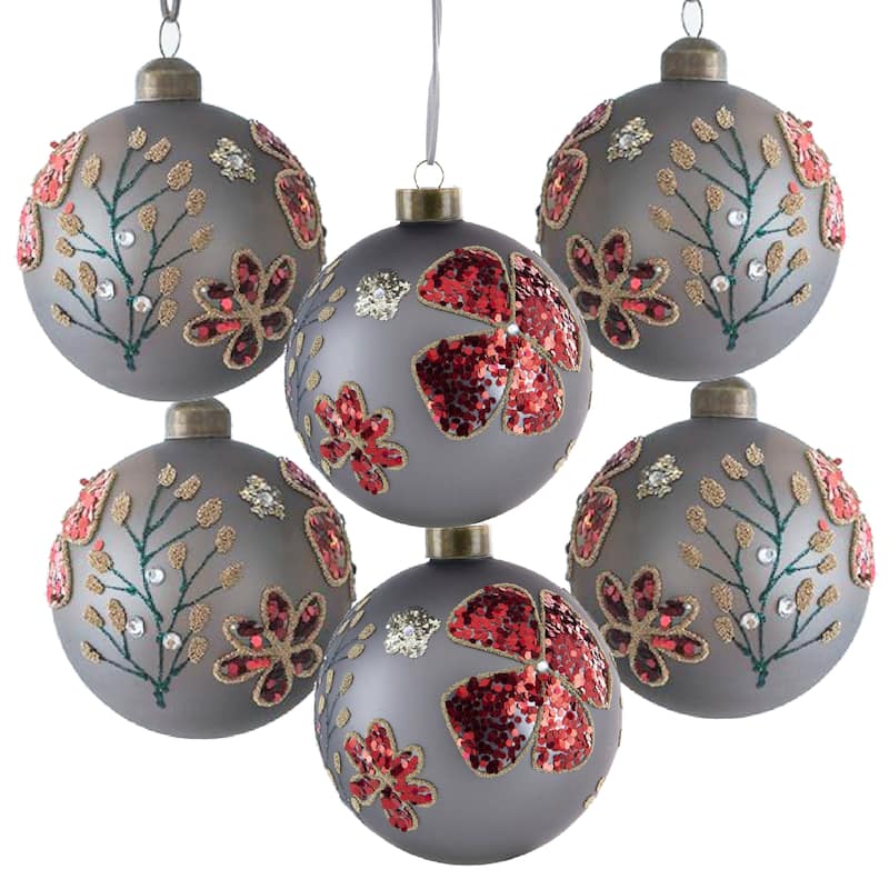D3.9" Christmas Ball Ornaments, Glass Decorative Hanging Ball Christmas Tree Ornaments for Holiday Decorations, Set of 6