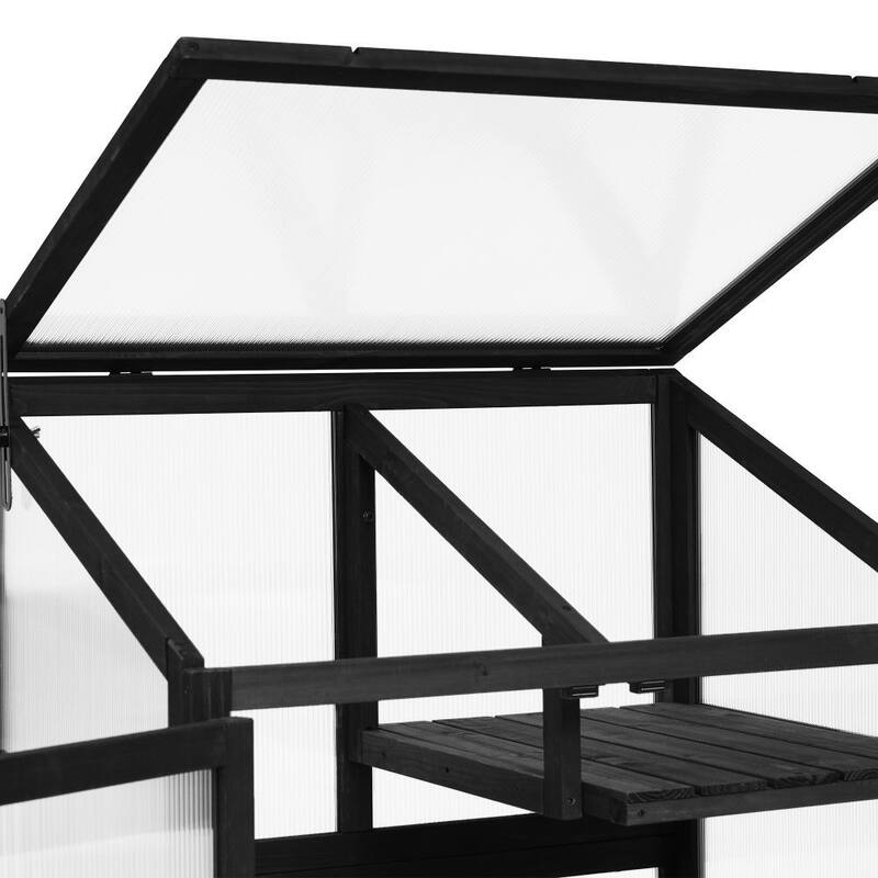 Wood Large Greenhouse Balcony Portable Cold Frame with Wheels and Adjustable Shelves