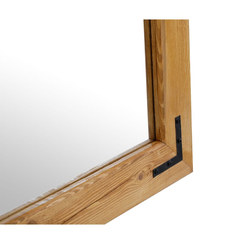 Natural Wood Framed with Metal Corner Bracket Mirror