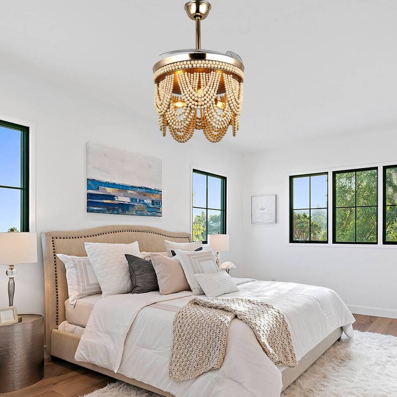 Bella Depot 42" Bohemian Retractable Ceiling Fan with Remote and Light 6-speed Reversible DC Motor