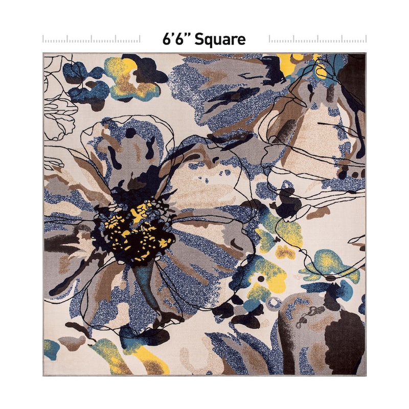 World Rug Gallery Modern Bright Flowers Non-Slip Area Rug Multi