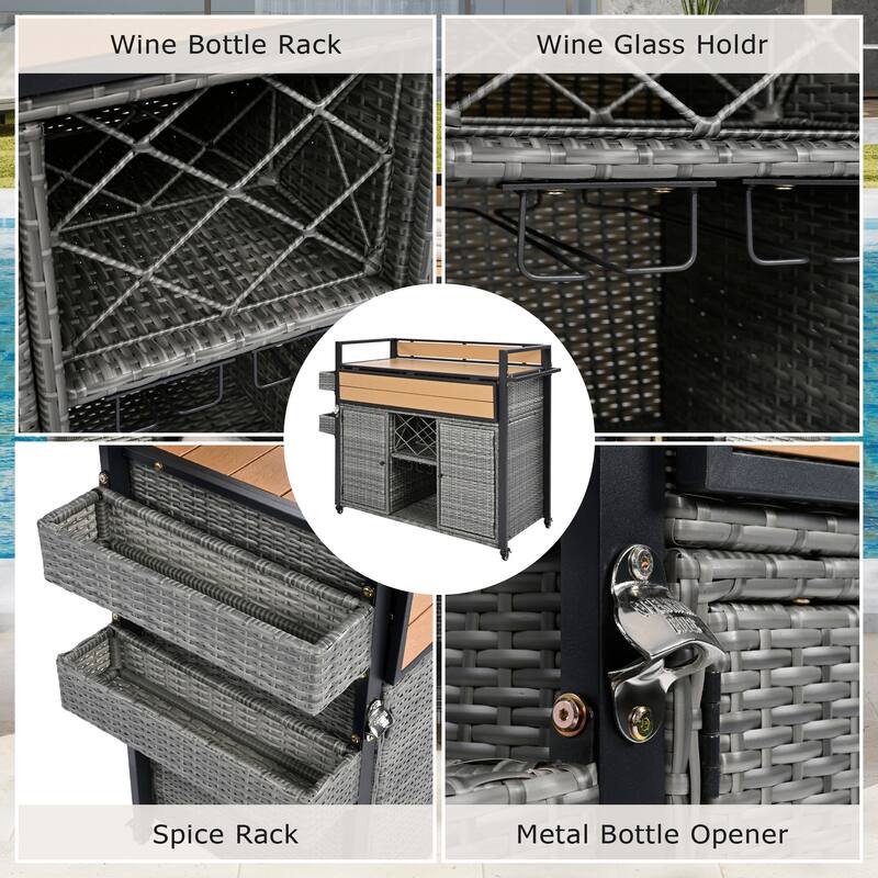 52.8"W Wicker Outdoor Grill Cart