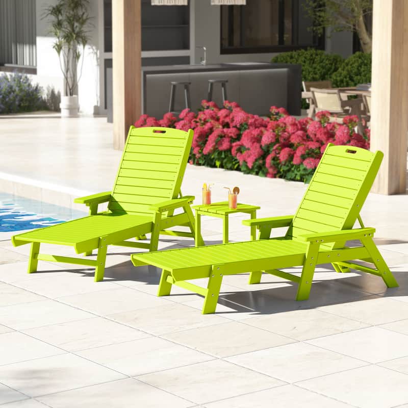 Laguna Hdpe All Weather Outdoor Patio Pool Reclining Chaise Lounges With Square Side Table (3-Piece Set)
