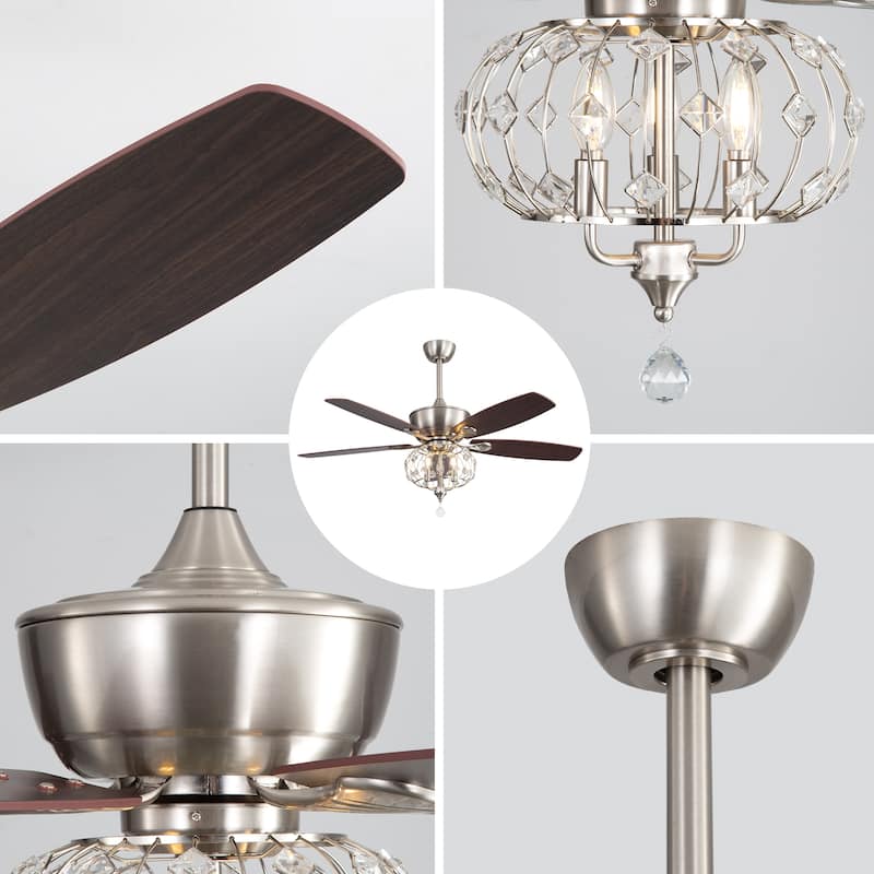 52" Sand Nickel Ceiling Fan with Crystal Shade