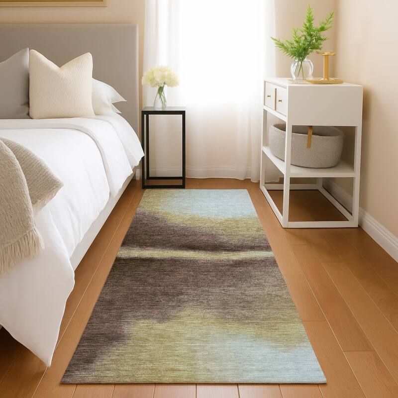 Machine Washable Indoor/ Outdoor Modern Landscape Chantille Rug