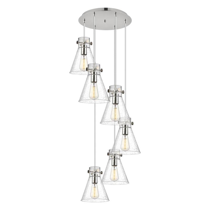 Innovations Lighting Newton Cone - 6 Light 8" Cord Hung Multi Pendant - 14" Canopy - Polished Nickel/Seedy