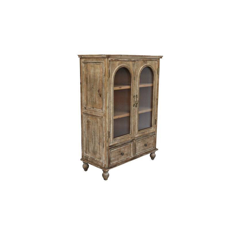 Farmhouse Storage Cabinet,Wood Kitchen Pantry Cabinet with 2 Glass Doors & 2 Drawers,Freestanding Buffet Cupboard with Shelves