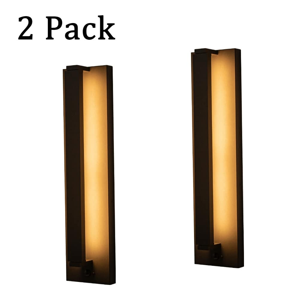 Modern Motion Sensor Outdoor Wall Light Integrated LED Wall Sconce Matte Black Iron Exterior Light Fixture for Porch(2Pack)