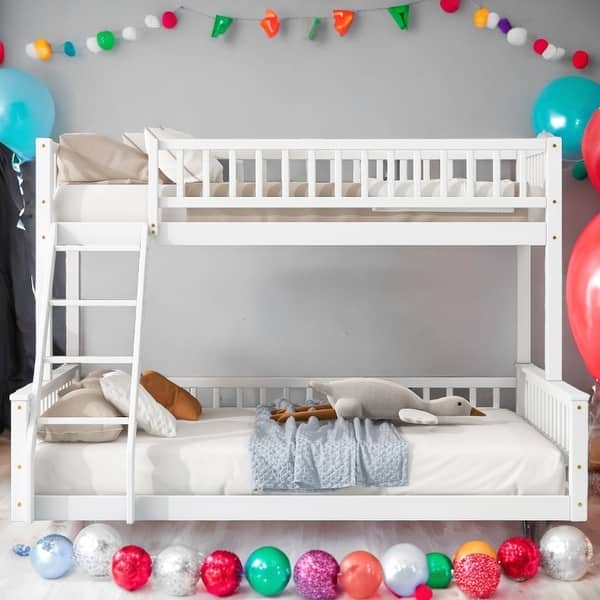 slide 2 of 24, Detachable Design Twin XL over Queen Bunk Bed with Ladder and Guardrails for Home White