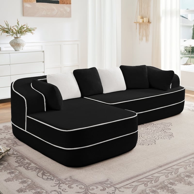 105.9" Modular L-shaped Teddy Velvet Sectional Sofa with Chaise and Curved Armrest