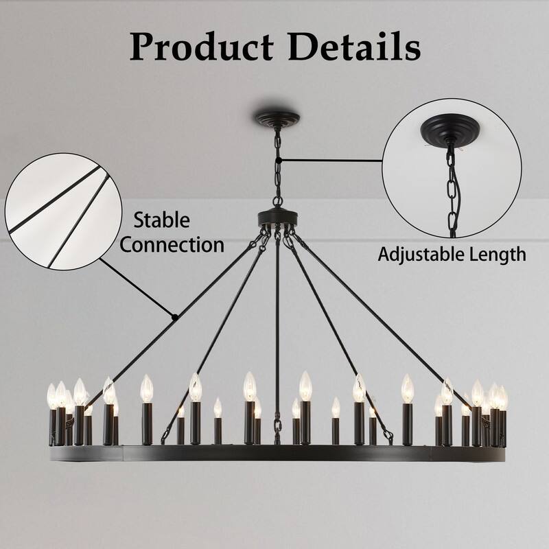 Large Round Classic Chandeliers Modern Farmhouse Chandelier Black Light Fixture
