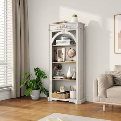 Antique 4 Tiers bookshelf,65 inch tall bookcase,tall floor standing bookcase for Home Office, Living Room
