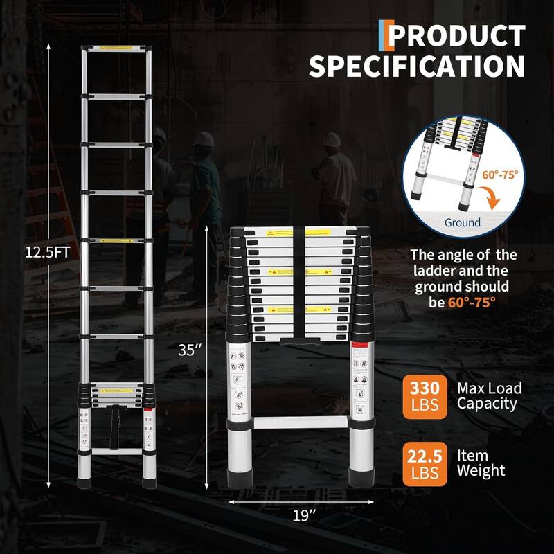 Aluminum Telescoping Ladder, Collapsible Extension Ladder for Home RV Outdoor Work