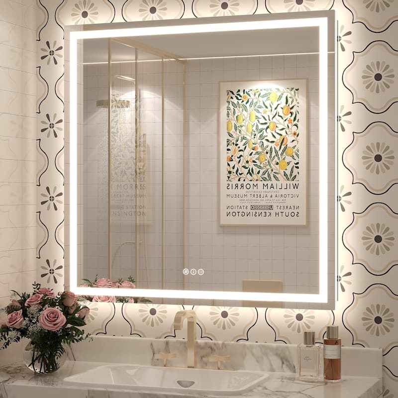 Large LED Bathroom Mirror with UL Listed, Front and Backlit, Anti-Fog - 32X32