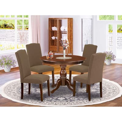 5-Piece Mahogany Finish Solid Wood Top Dining table with 4 Chairs with