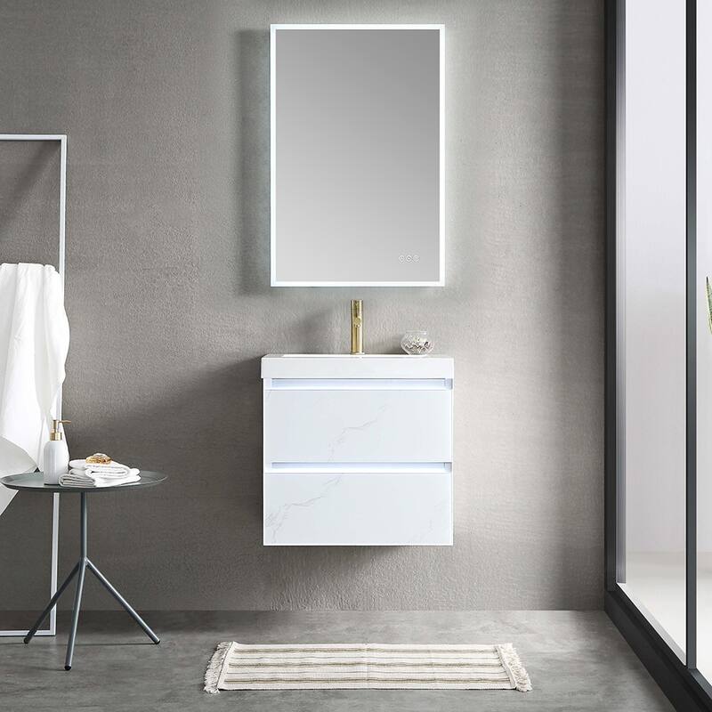 LED Lighted Floating / Wall Huang Vanity with Acrylic Sink and Comfortable Dimmed Vanity Light