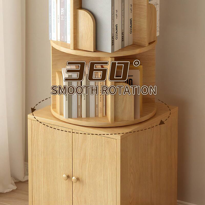 360 Degree Display 5 Tier Corner Bookshelf with Drawer, Floor Standing Bookcase Storage Rack, Wood Narrow Book Shelf Organizer