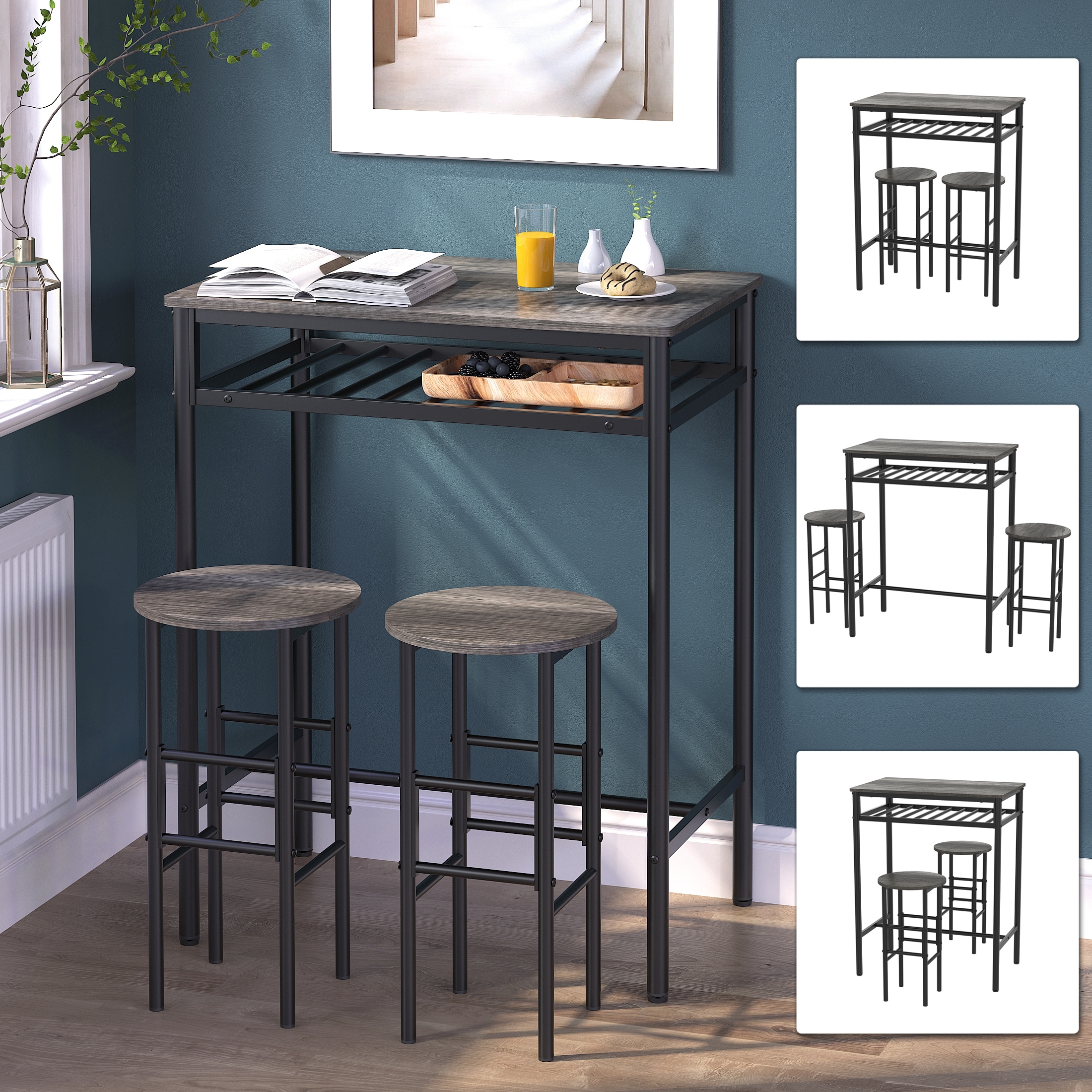 Elephance 3 Piece Bar Table Set Counter Height Dining Table Set