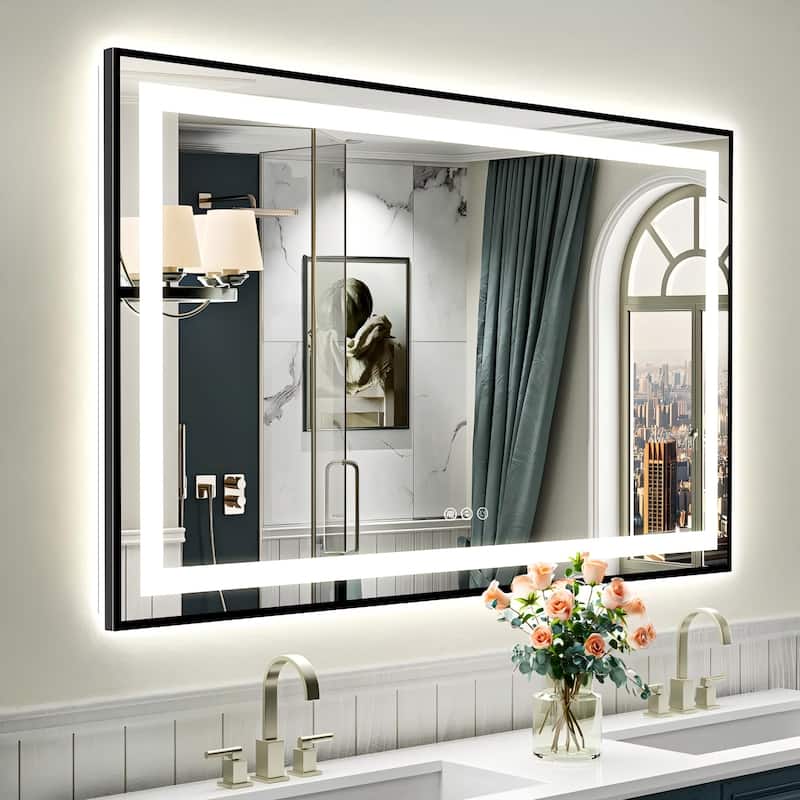 Framed Front & Back LED Lighted Anti-Fog Tempered Glass Wall Bathroom Vanity Mirror - 60" x 38"