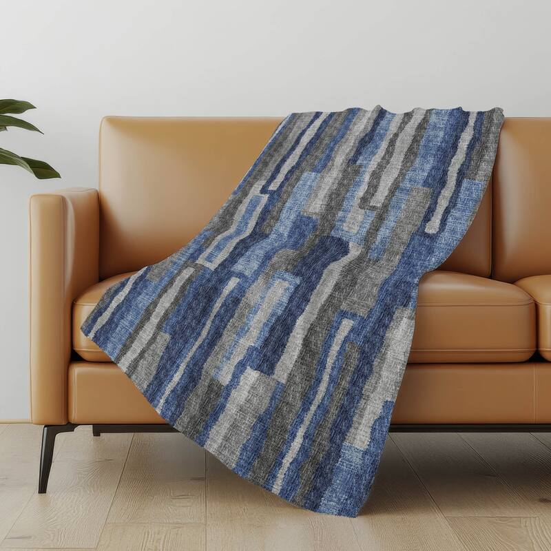 Premium Machine Washable ASB78 Block Stripes Sherpa Throw Blanket - Blue - 4'2" x 5'10"