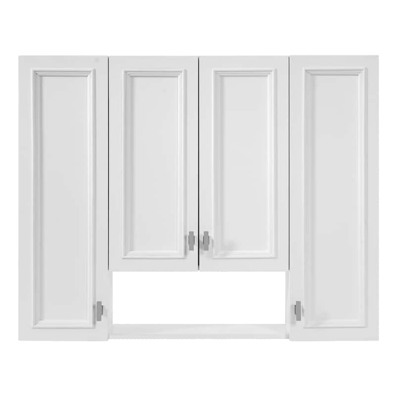 Roomfitters Wall Mounted Medicine Cabinet with 5 Adjustable Shelves, Modern Mirror Storage with Open Shelving, White